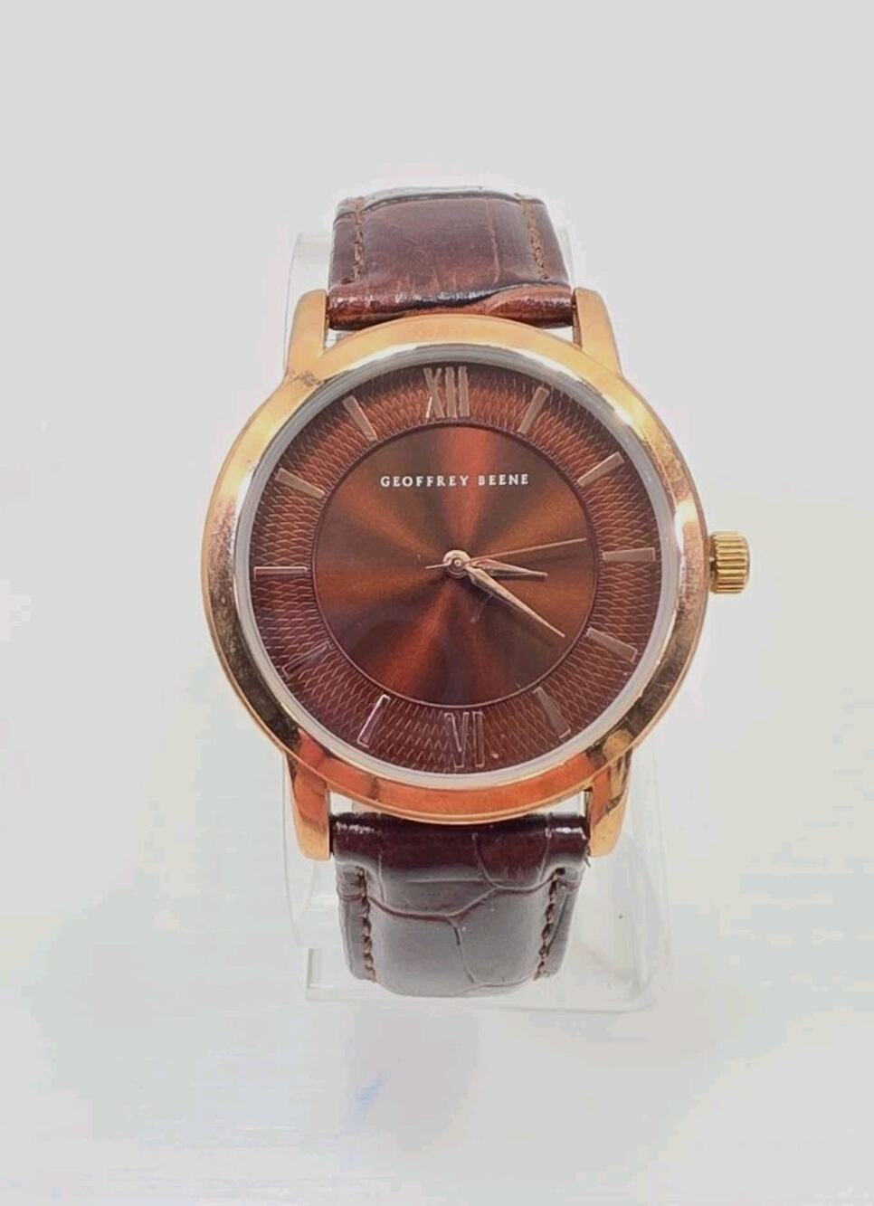 Geoffrey Beene GB8059RBGN-S Rose Gold Brown Band Men's Watch New Battery W225